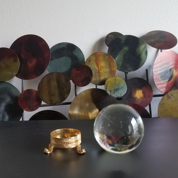 Vintage Crystal Ball with Gold Filigree Stand - Picture 2 of 7